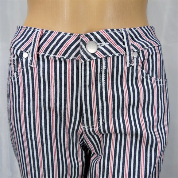C est. 1946 Denim Striped Skinny Crop Jeans - Picture 2 of 10